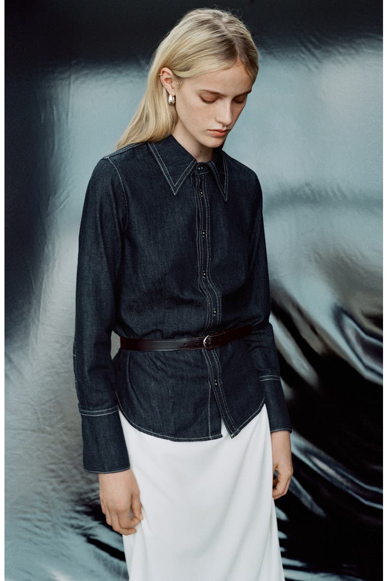 Seam Denim Shirt, Alternate, color, OPEN BLUE