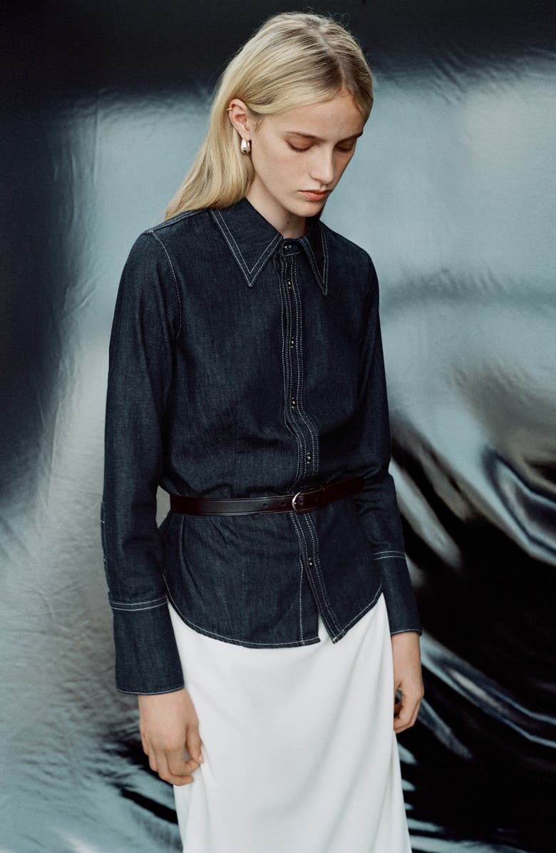 MANGO Seam Denim Shirt, Alternate, color, Open Blue