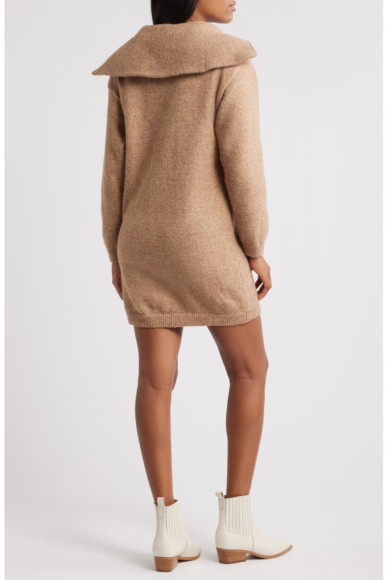 Zip Collar Long Sleeve Mini Sweater Dress, Alternate, color, MARLED TAUPE
