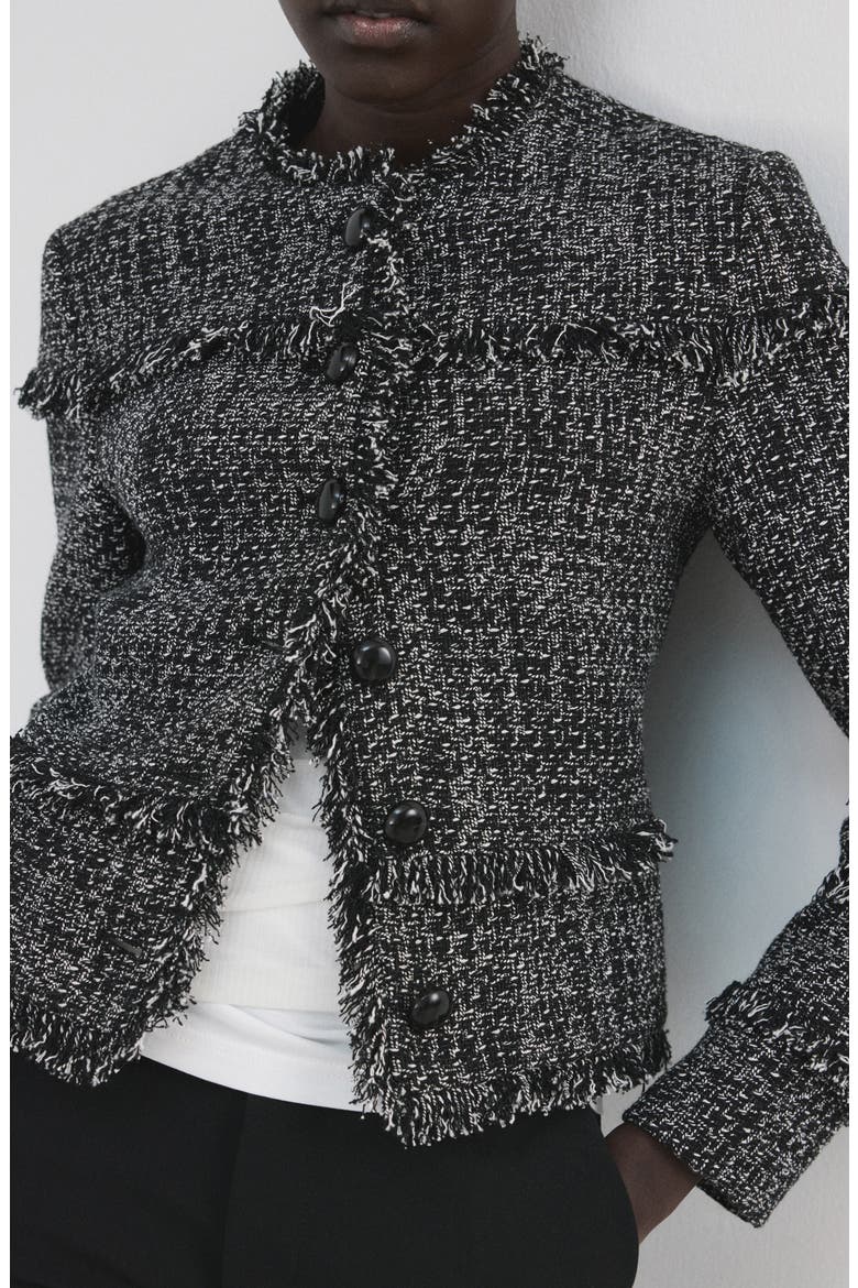 Fray Trim Tweed Jacket, Alternate, color, BLACK
