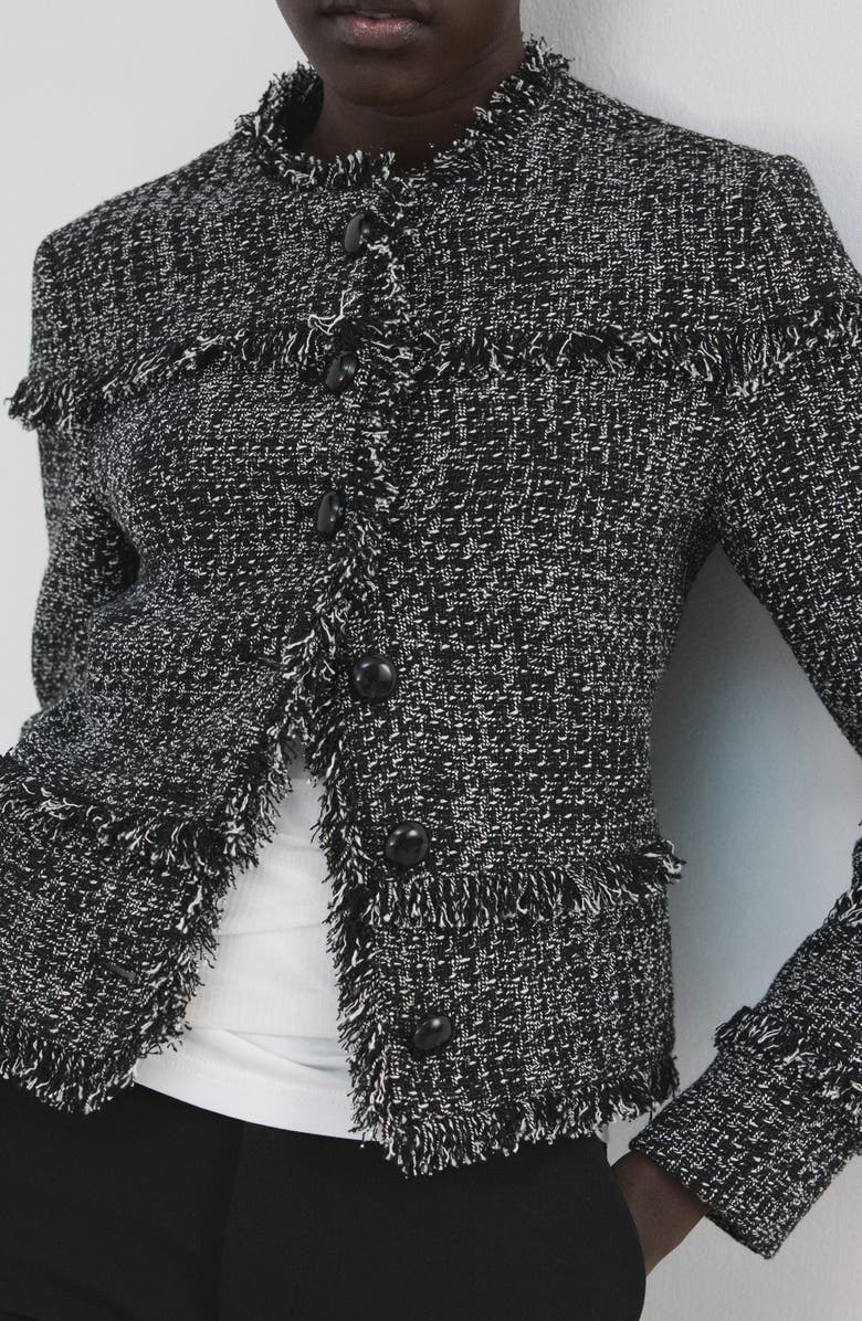 MANGO Fray Trim Tweed Jacket, Alternate, color,