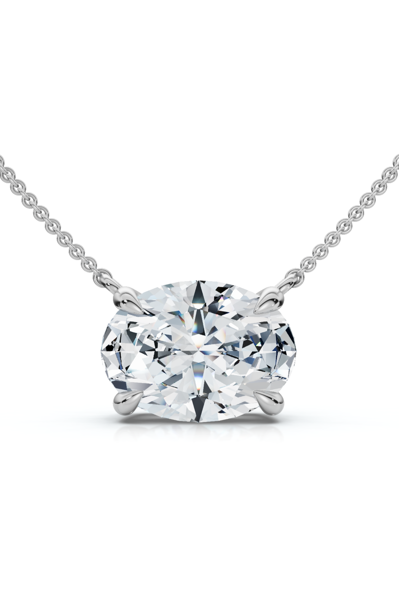 Certified 2Ct Diamond Oval Solitaire Pendant 14k Gold 18" Womens Chain Lab Grown, Main, color, White Gold