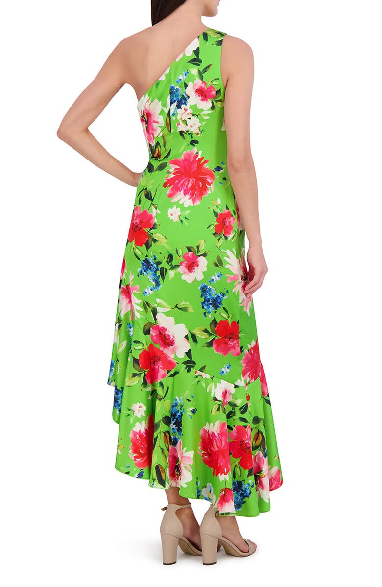 Eliza J One Shoulder Floral Asymmetric Satin Cocktail Dress, Alternate, color,