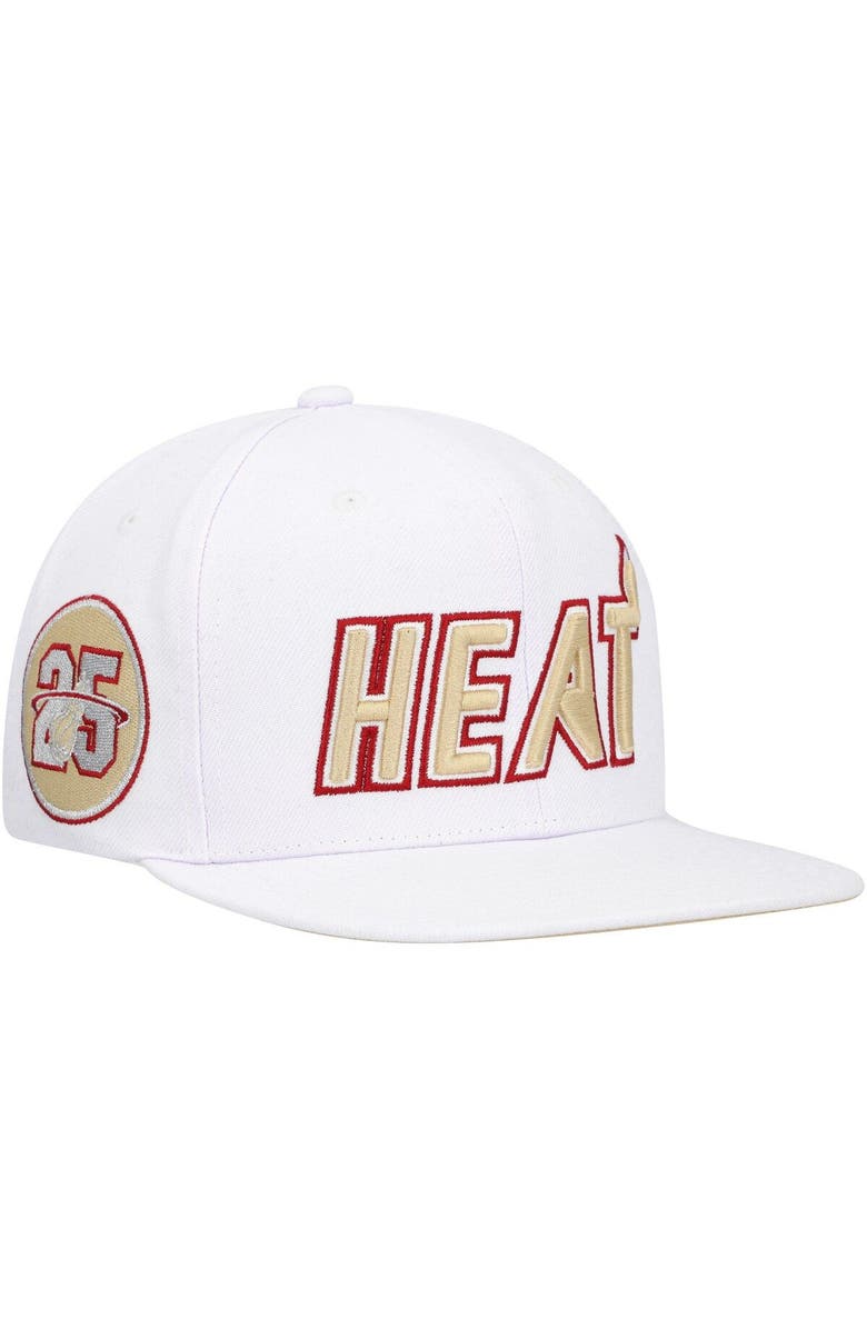 Mitchell & Ness Men's Mitchell & Ness  White Miami Heat Hardwood Classics SOUL Snapback Hat, Main, color, 