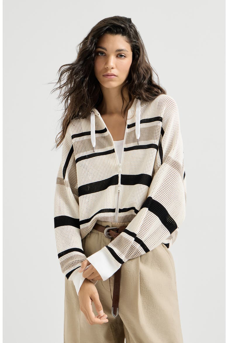 Net hooded cardigan with zipper, Main, color, White