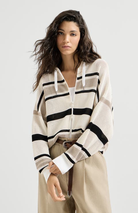 Net hooded cardigan with zipper