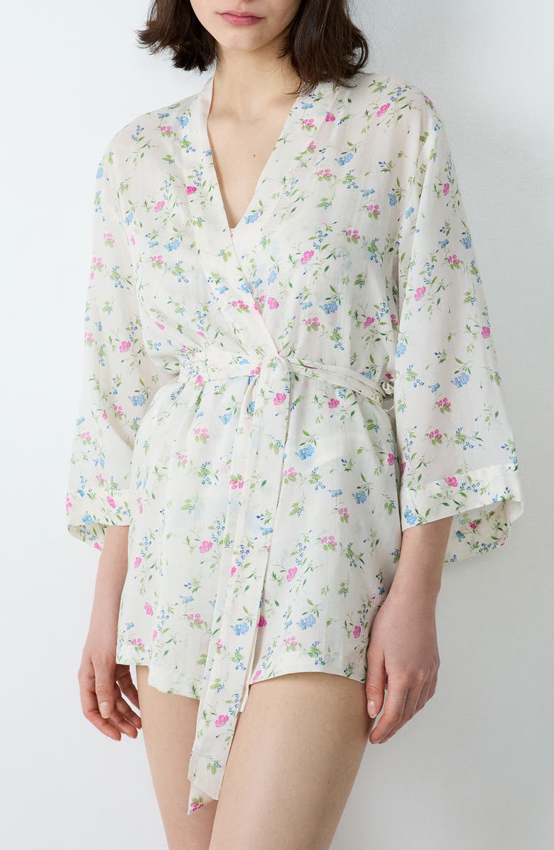 Etam Prati Deshabille Short Robe, Main, color, Imprime Fond Ecru