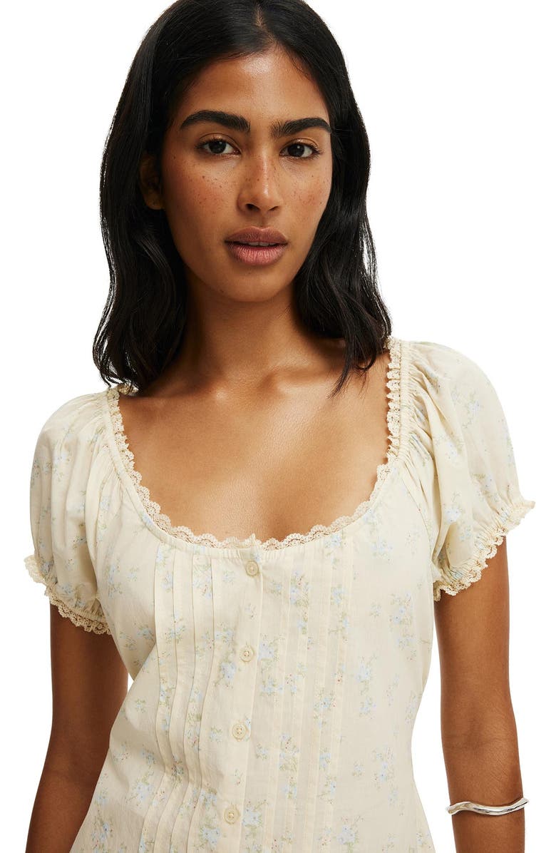 Cotton On Women's Emma Babydoll Mini Dress, Alternate, color, Jenna Ditsy Vanilla Glow
