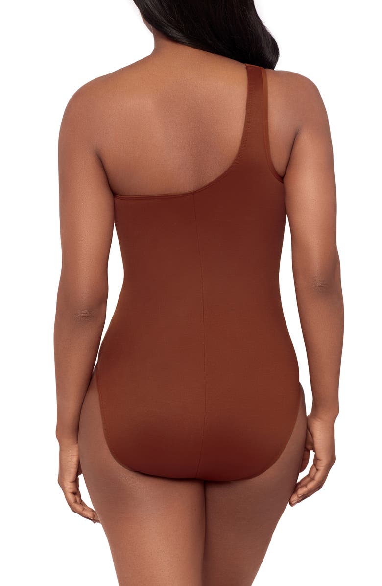 Miraclesuit<sup>®</sup> Jena One-Shoulder One-Piece Swimsuit, Alternate, color, Copper Brown