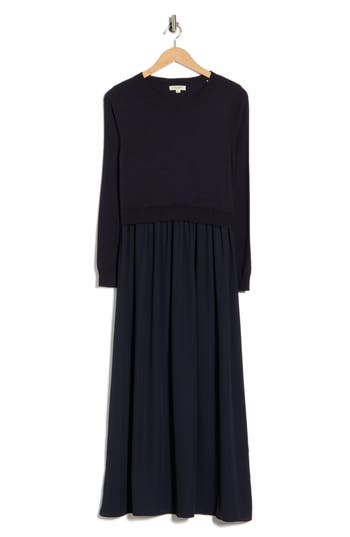 Max Studio Twofer Long Sleeve Sweater Dress In Blue