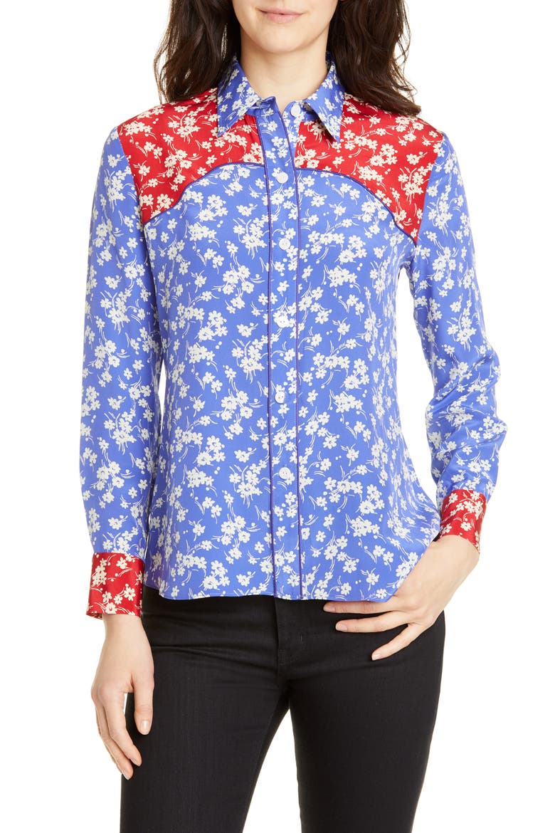 Kate Silk Western Shirt, Main, color, COMBO WILDFLOWER