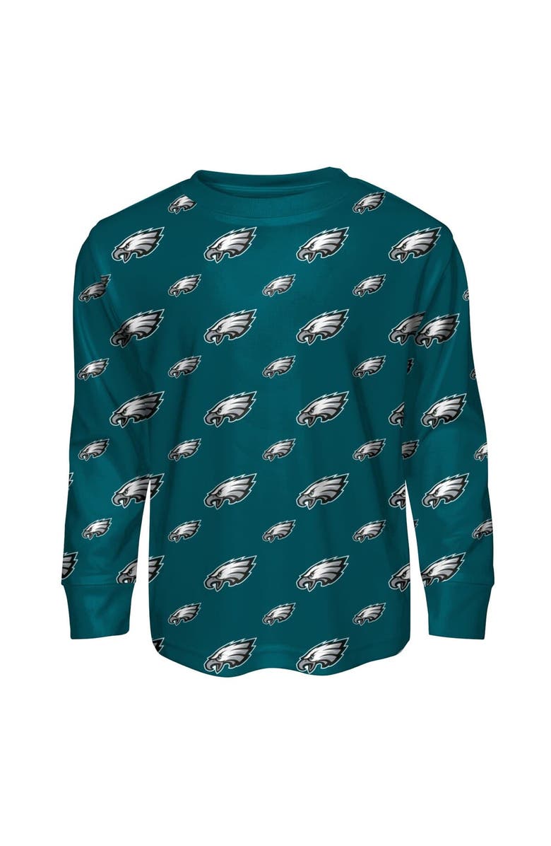 Outerstuff Youth Outerstuff Midnight Green Philadelphia Eagles All-Over-Print Long Sleeve T-Shirt and Pants Sleep Set, Alternate, color, 