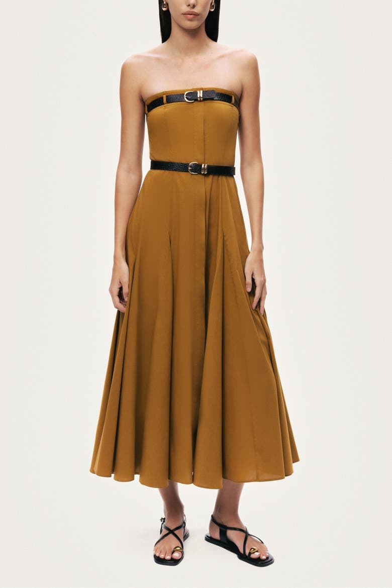 Strapless Double Belted Midi Dress, Main, color, Camel