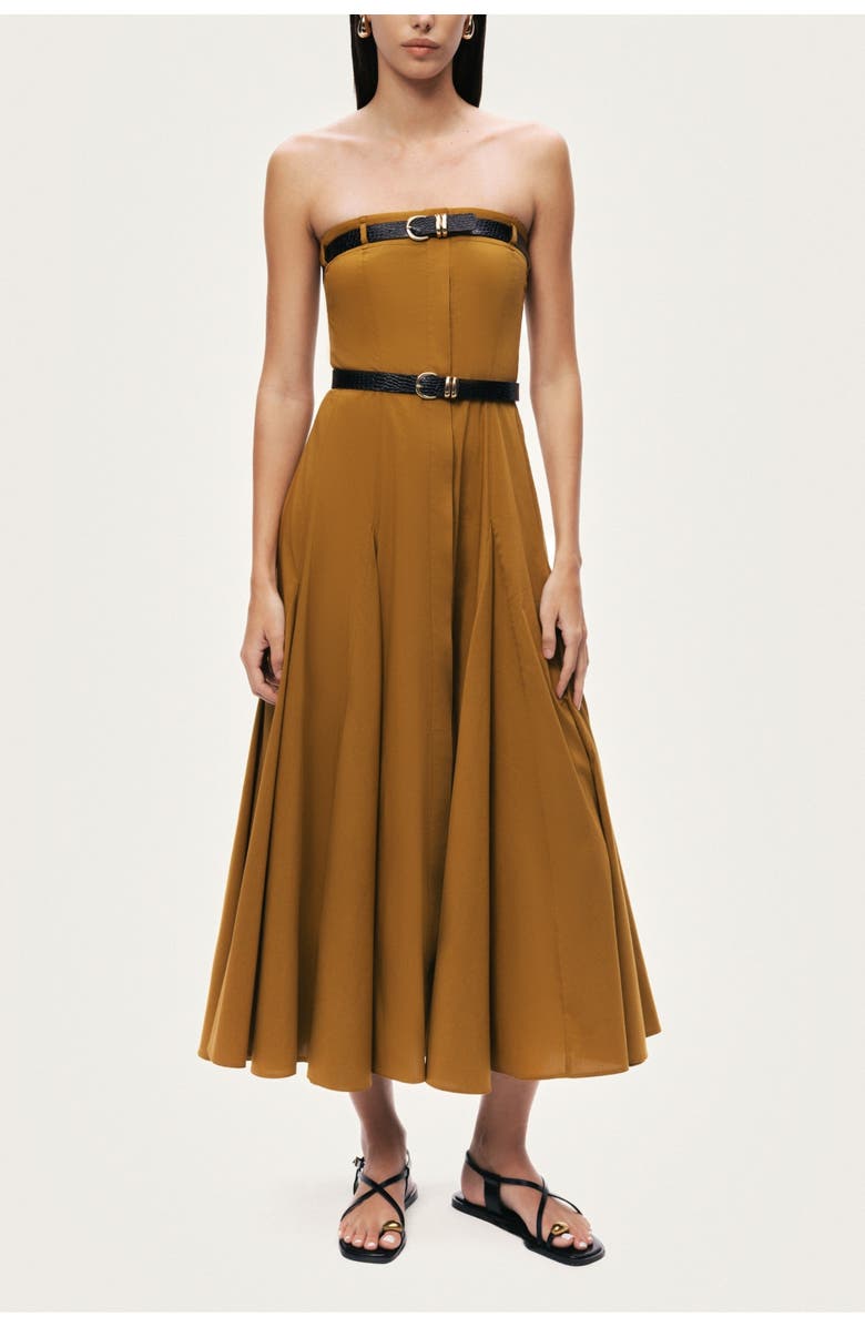 Nocturne Strapless Double Belted Midi Dress, Main, color, Camel