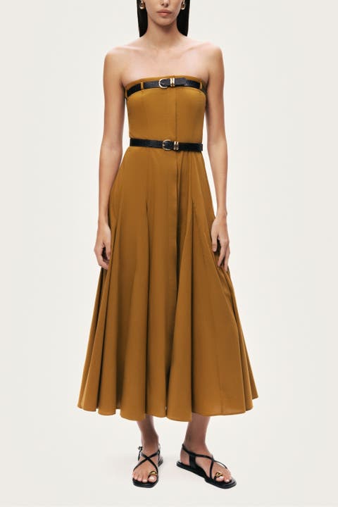 Strapless Double Belted Midi Dress