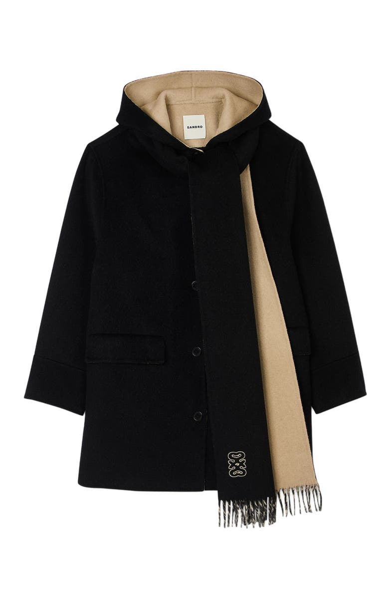 SANDRO Wool coat with scarf, Alternate, color,