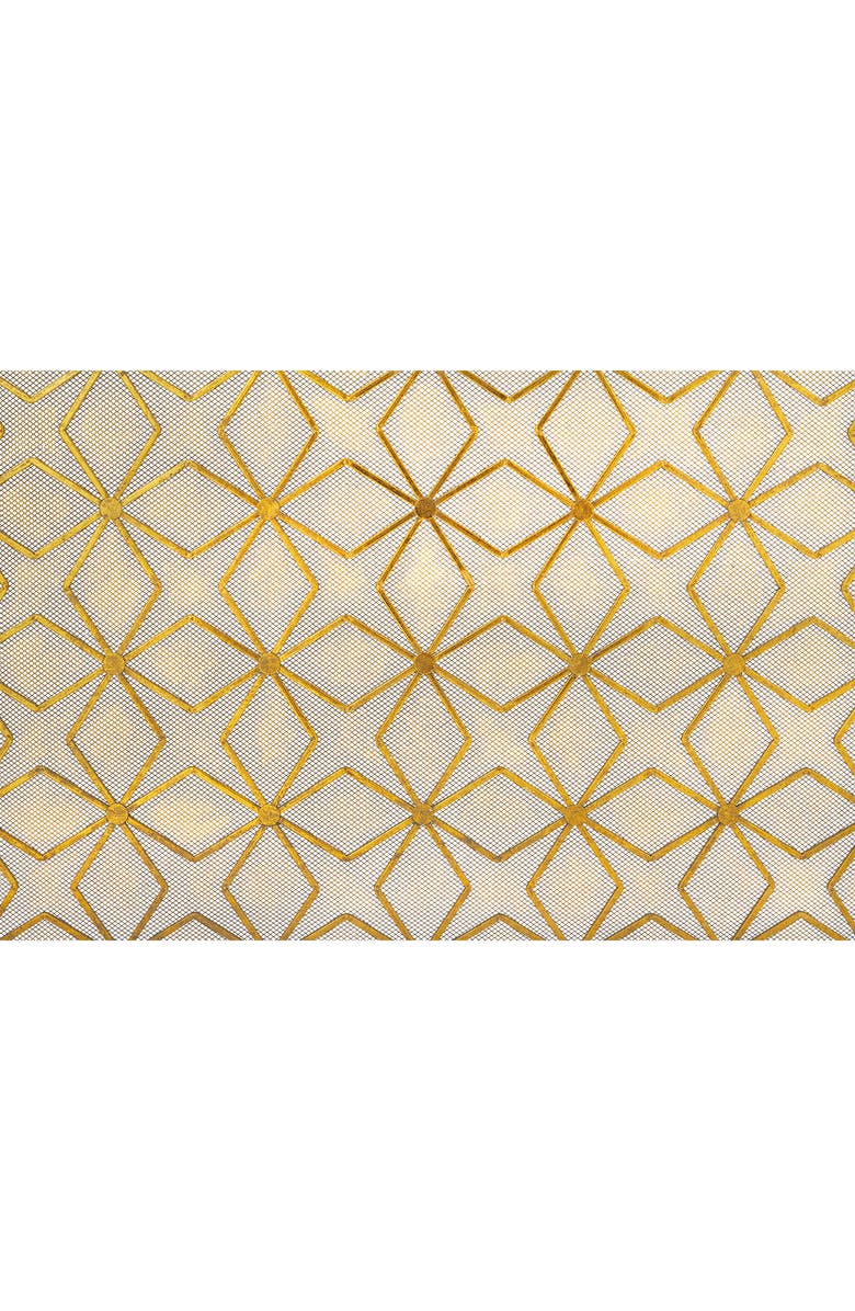 WILLOW ROW Goldtone Metal Star Pattern Single Panel Geometric Fireplace Screen wtih Mesh Netting, Alternate, color, Gold