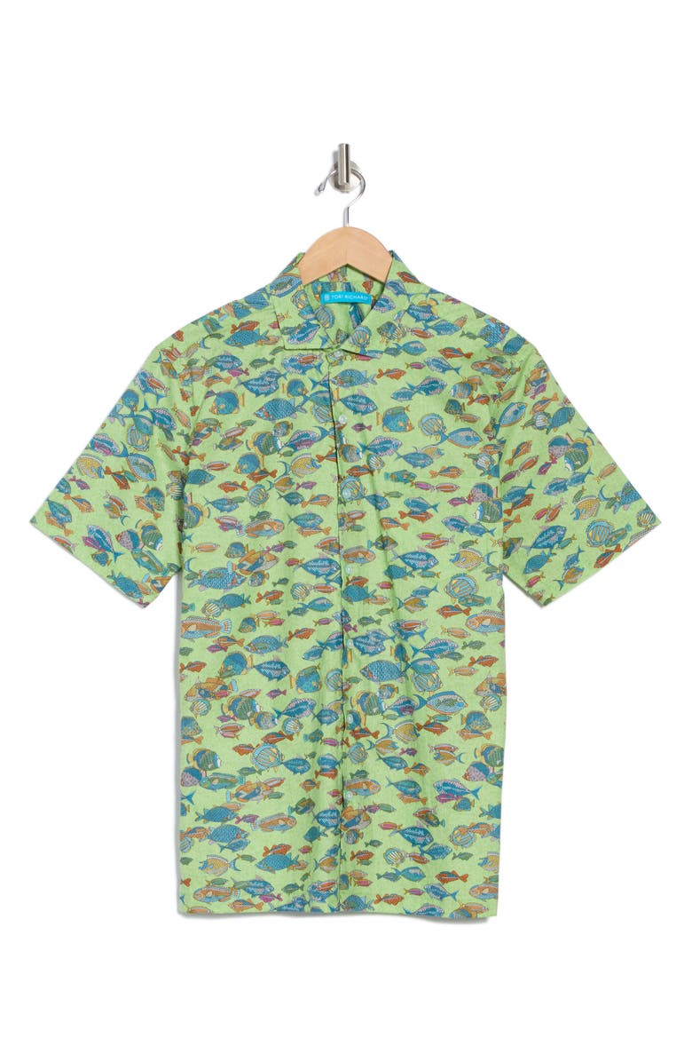 Tori Richard Schools Out Short Sleeve Cotton Button-Up Shirt, Alternate, color, Wasabi