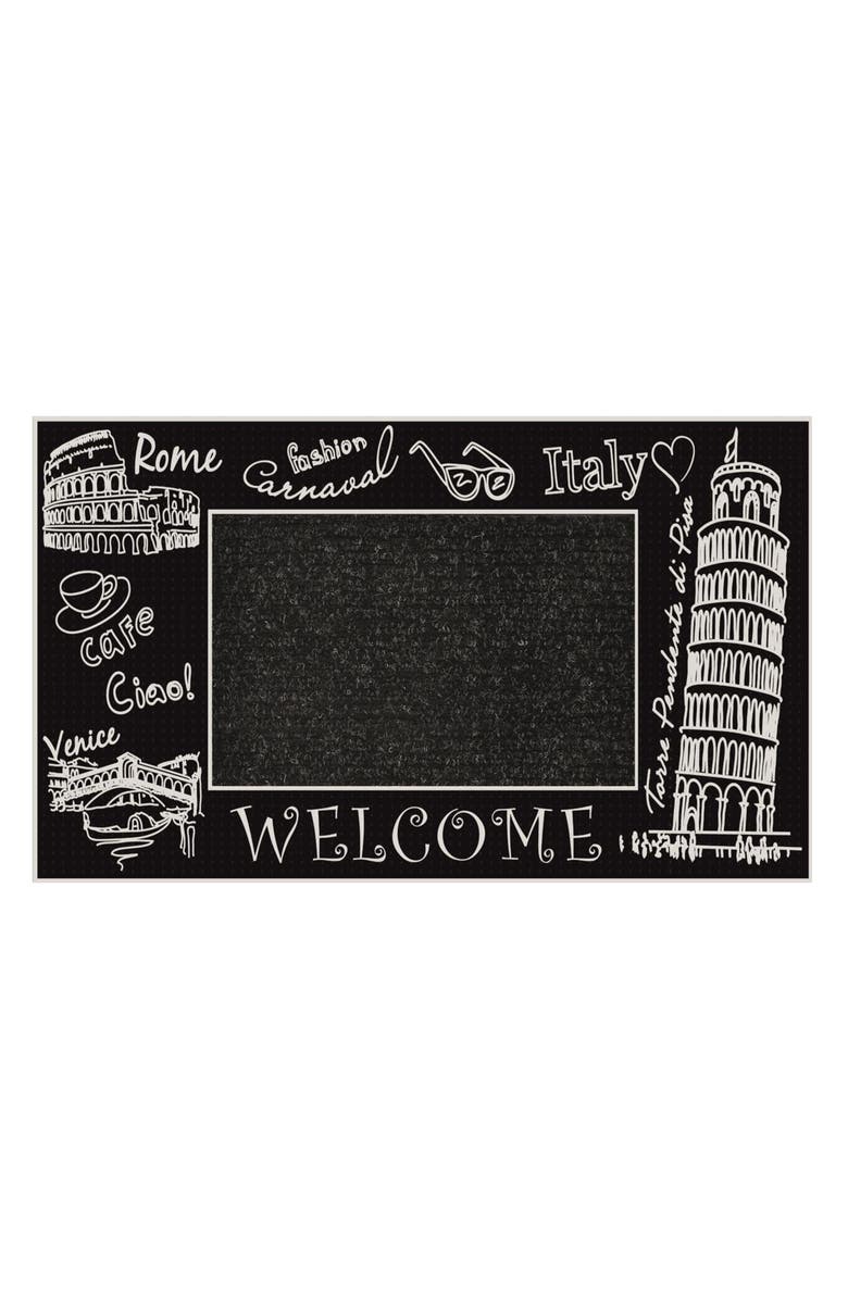 J AND V TEXTILES Welcome Outdoor Mat, Main, color, Italy Silver