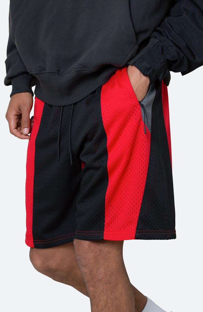 mnml Mesh Paneled Shorts, Alternate, color, Black/ Red