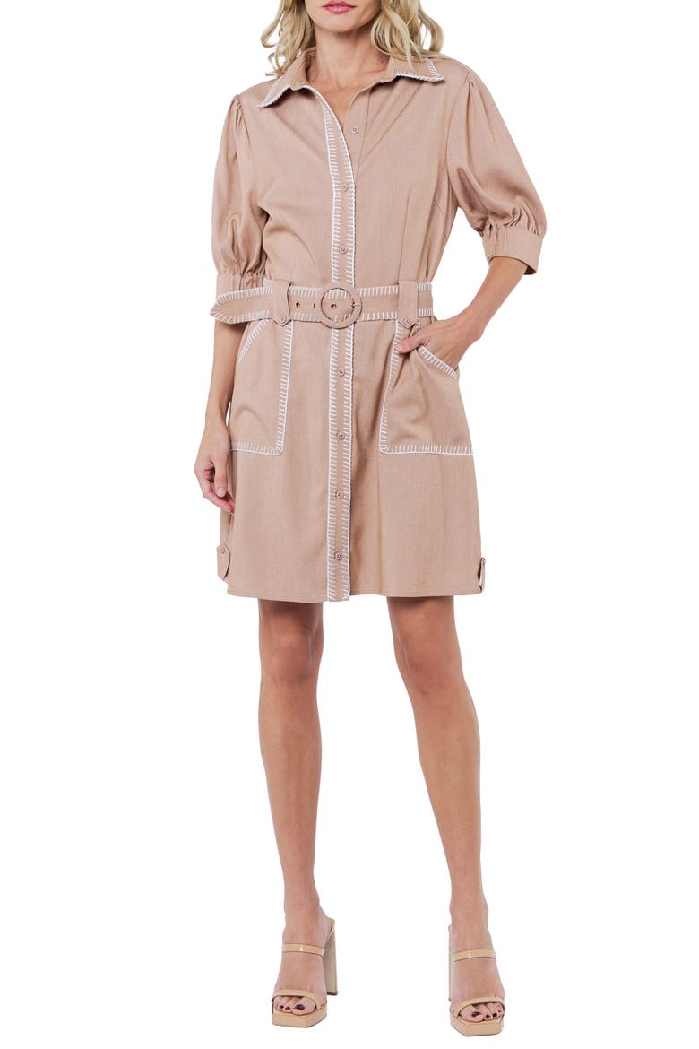 Gelso Whipstitch Detail Shirtdress, Main, color, TAUPE
