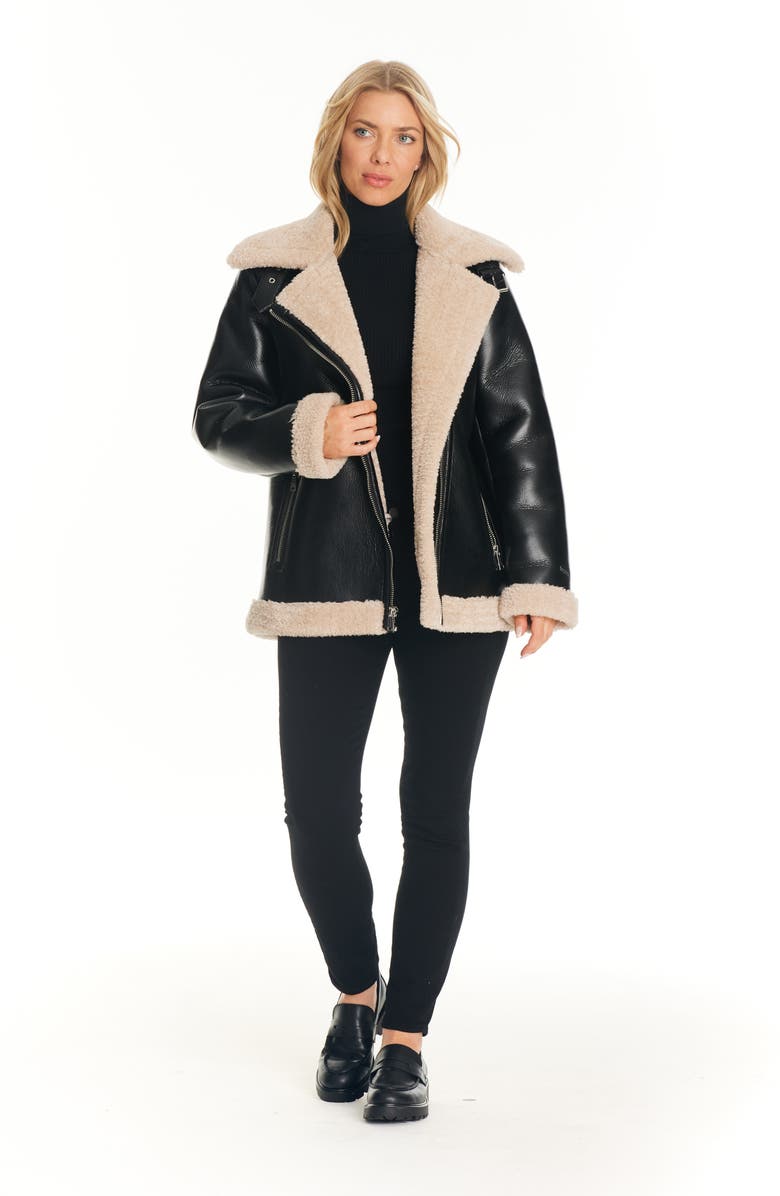Sanctuary Faux Leather Jacket with Faux Shearling Trim, Alternate, color, 