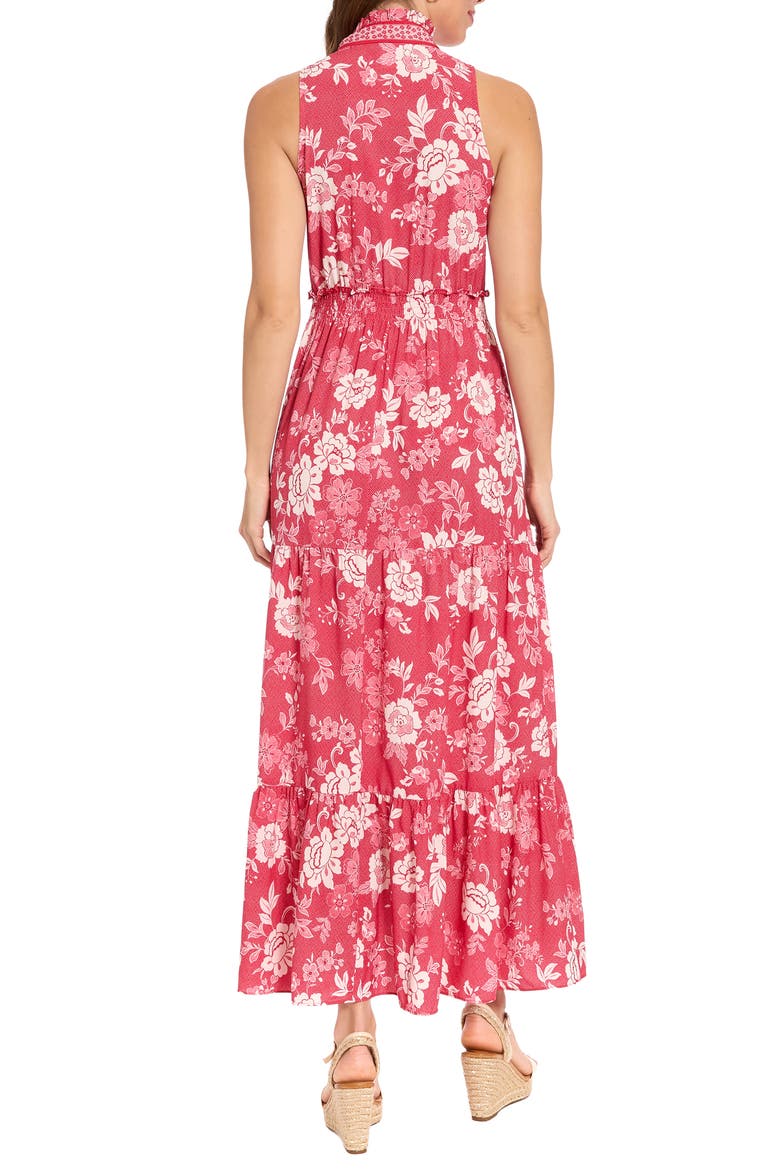 Floral Sleeveless Smocked Waist Tiered Maxi Dress, Alternate, color, GOGI BERRY/ SOFT WHITE