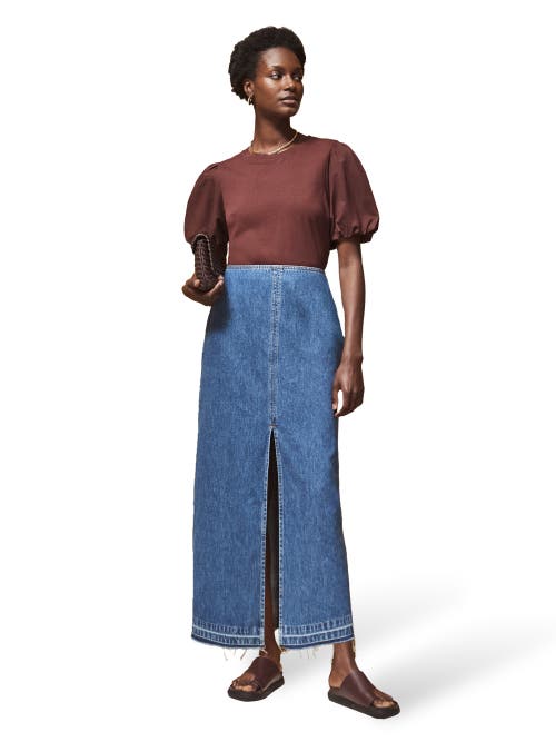 Ro&zo Denim Split Front Maxi Skirt In Blue