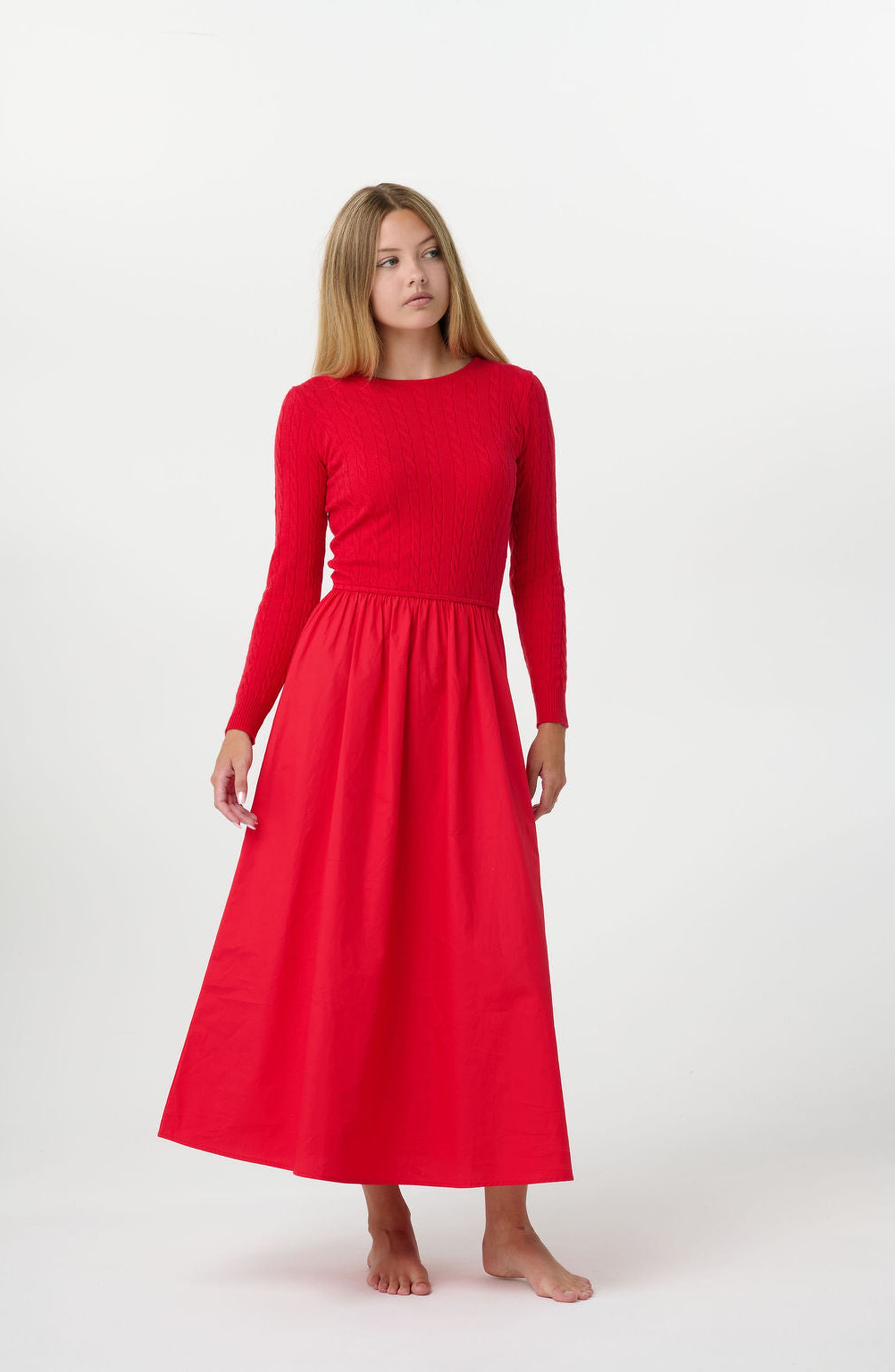 By Tess Collection Jade Cable Knit and Poplin Mixed Media Dress (Women ...