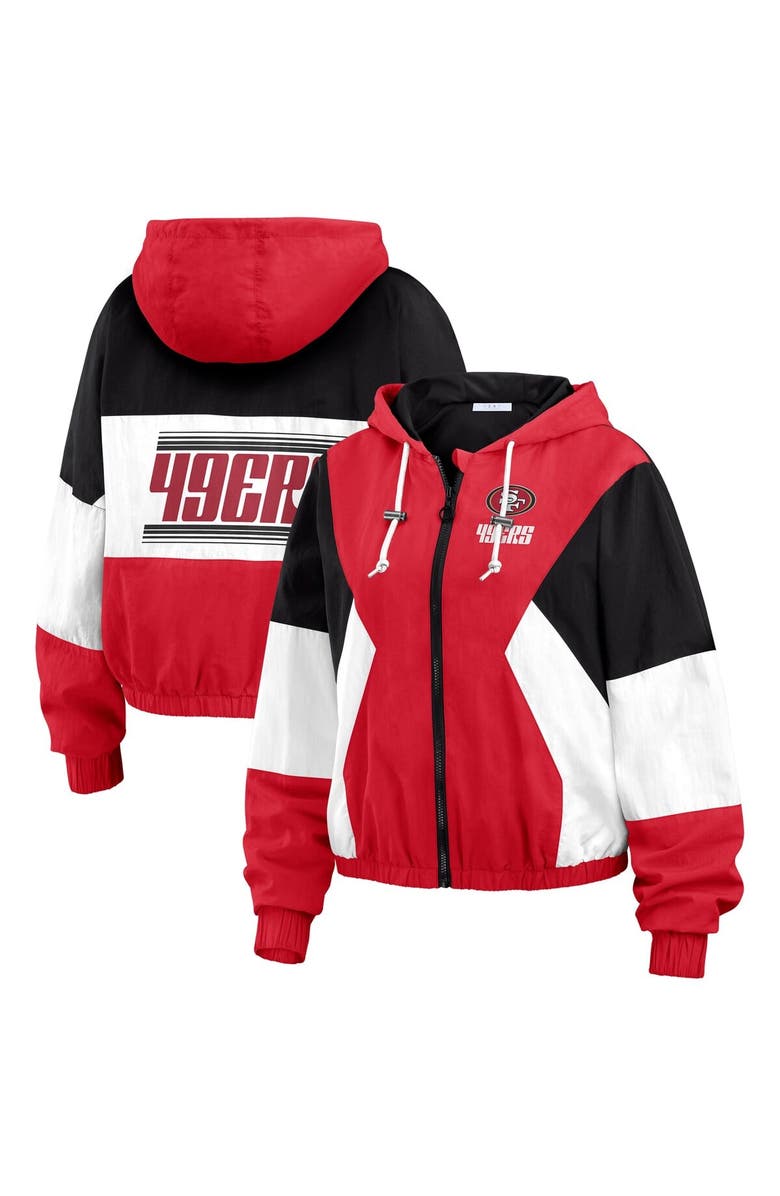 WEAR by Erin Andrews Women's WEAR by Erin Andrews Scarlet San Francisco 49ers Color Block Full-Zip Windbreaker Jacket, Main, color,
