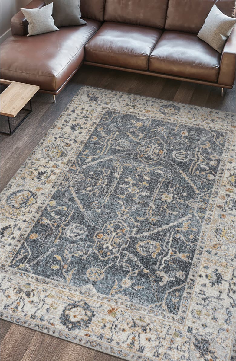 JONATHAN Y Brandy Rustic Border Low-Pile Machine-Washable Area Rug, Alternate, color, Dark Gray/Cream