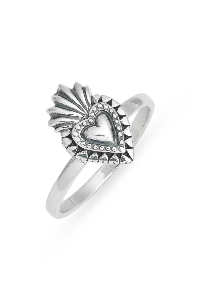 Milagros Flaming Heart Ring, Main, color, SILVER