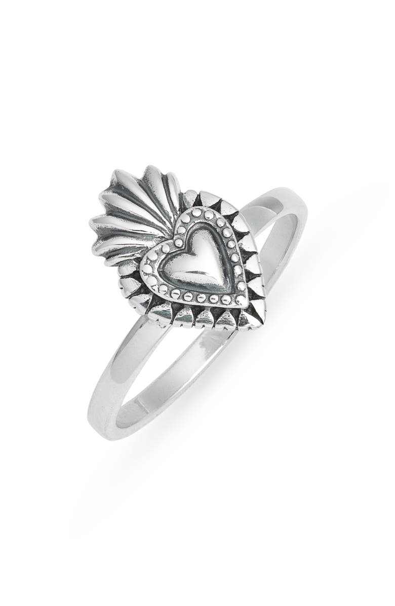 Child of Wild Milagros Flaming Heart Ring, Main, color, Silver