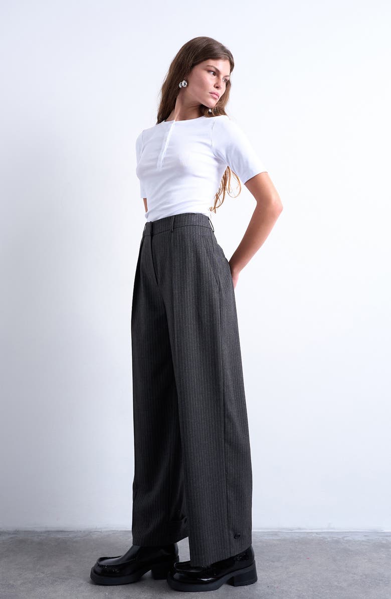 Topshop Pinstripe Tailored Pants, Alternate, color, Charcoal