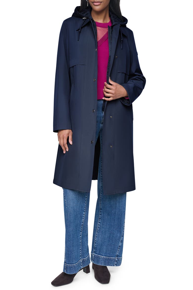Softshell Quilted Bib Hooded Water Resistant Trench Coat, Alternate, color, DARK NAVY