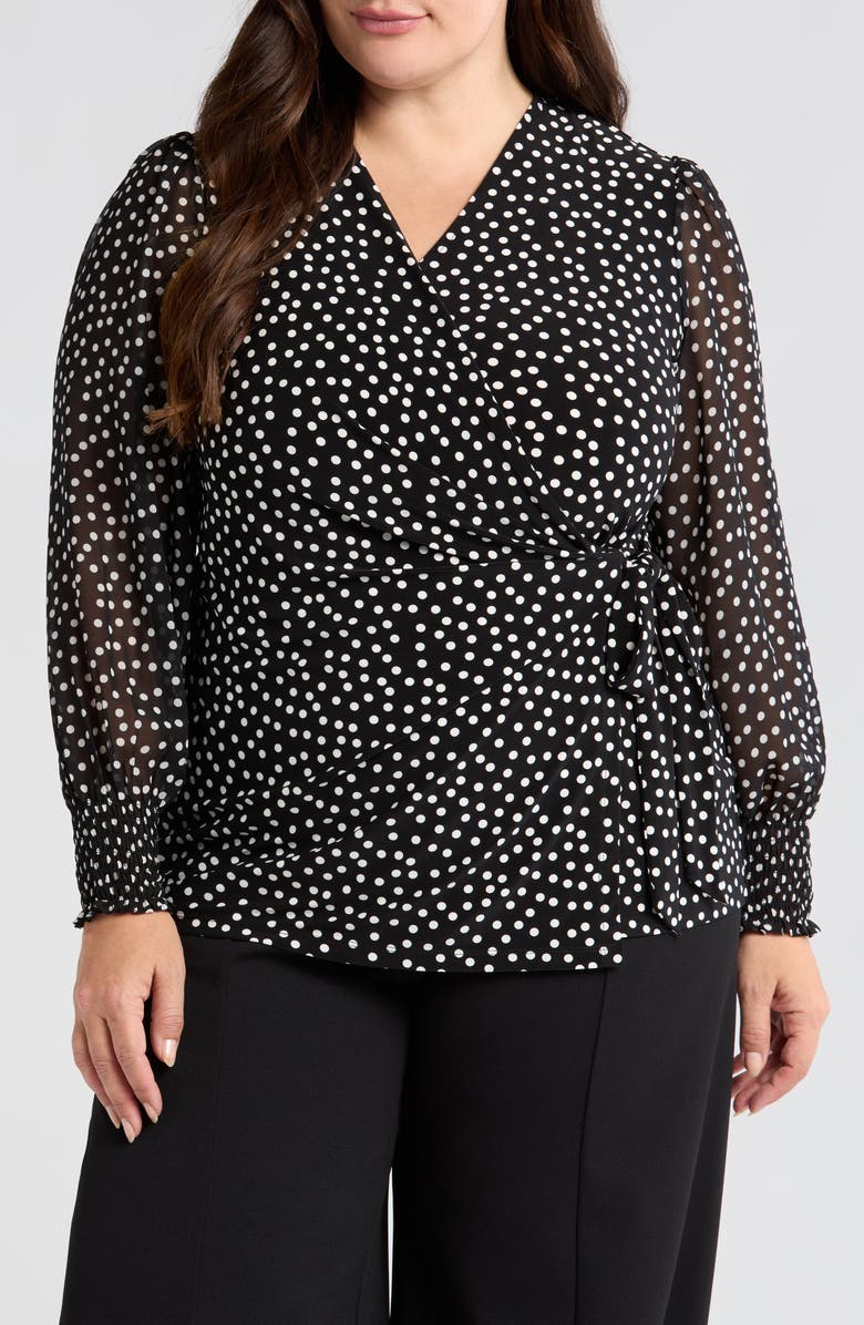 Anne Klein Smocked Tie Waist Wrap Top, Main, color, 