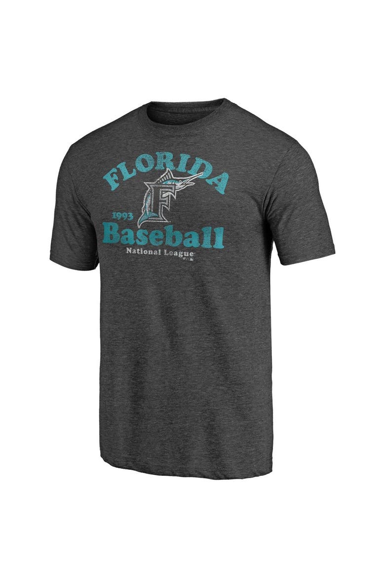 Men's Fanatics Branded Heathered Charcoal Florida Marlins Cooperstown Collection True Classics Tri-Blend T-Shirt, Alternate, color, Heather Charcoal