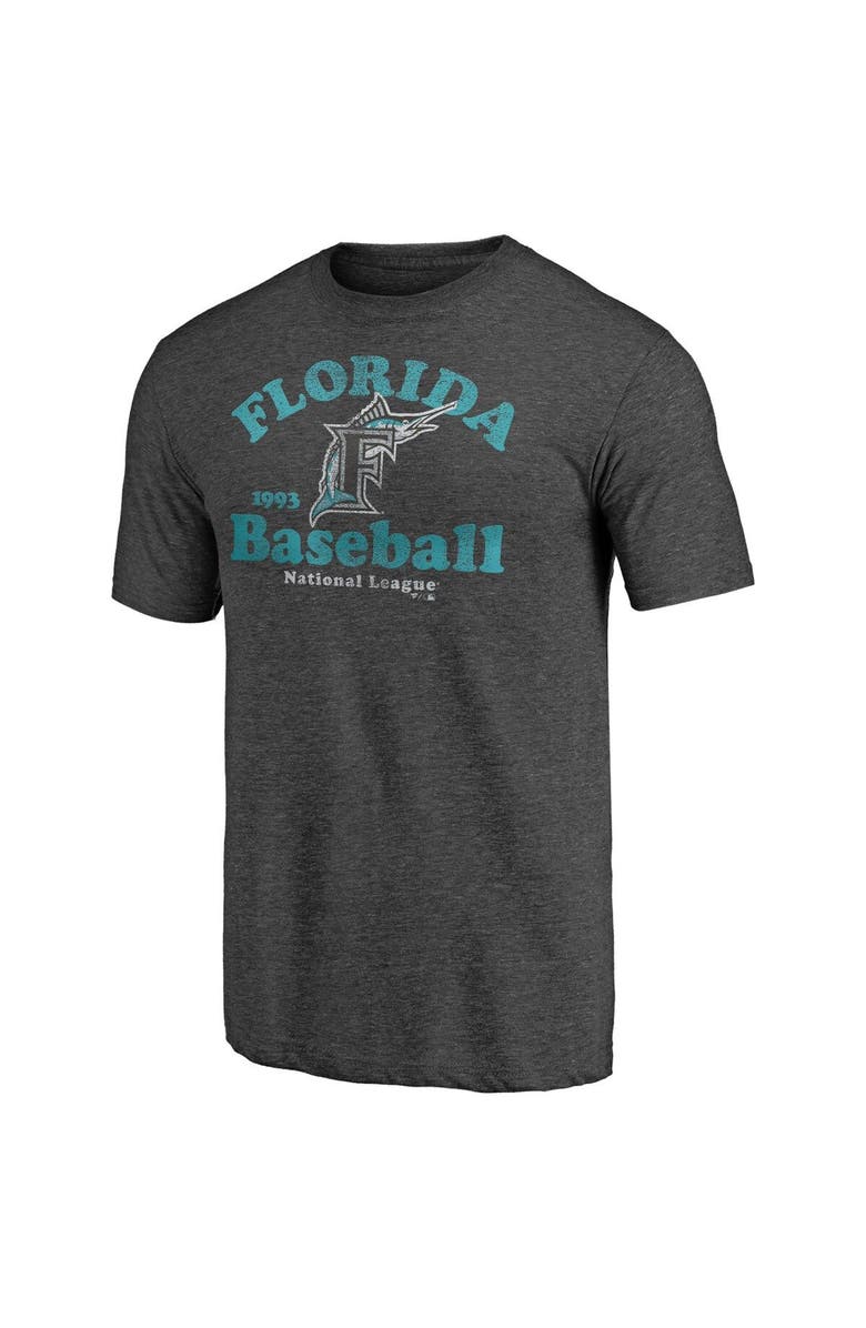 FANATICS Men's Fanatics Branded Heathered Charcoal Florida Marlins Cooperstown Collection True Classics Tri-Blend T-Shirt, Alternate, color, 