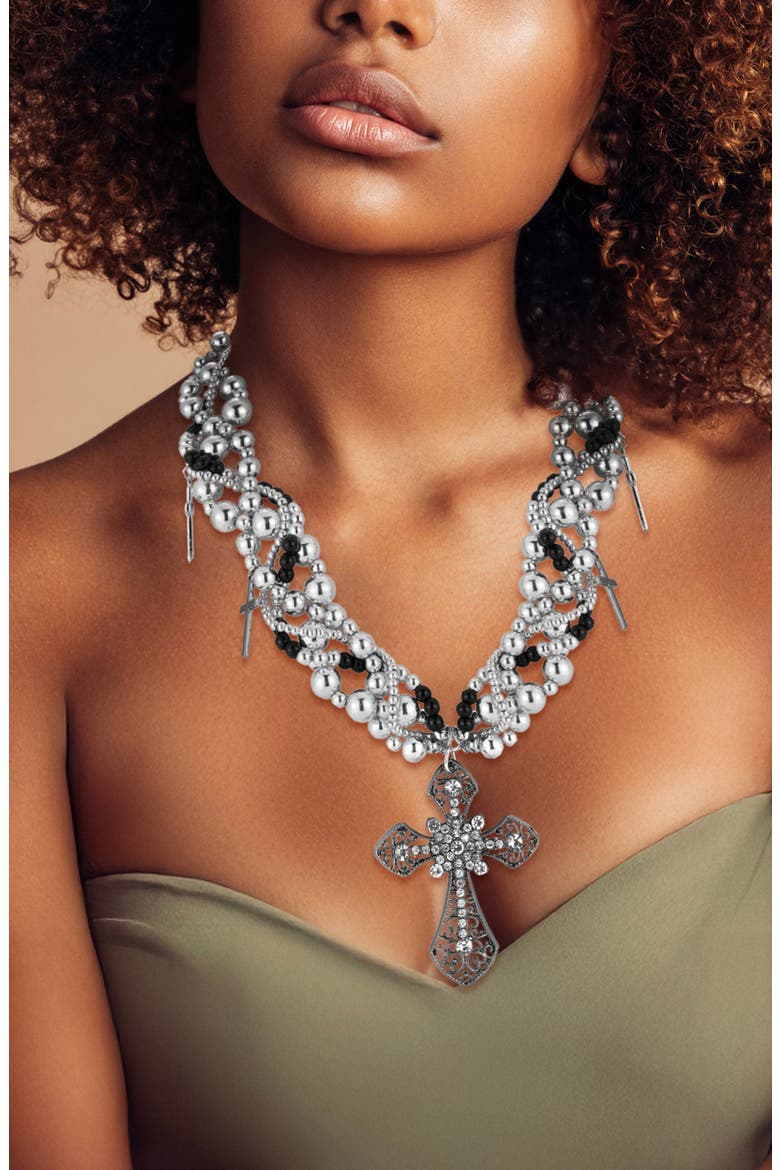 Cubic Zirconia Statement Cross Necklace, Alternate, color, SILVER