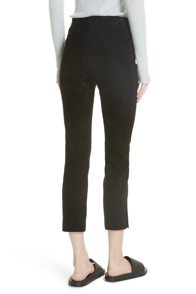 Split Hem Crop Stretch Suede Pants, Alternate, color, BLACK