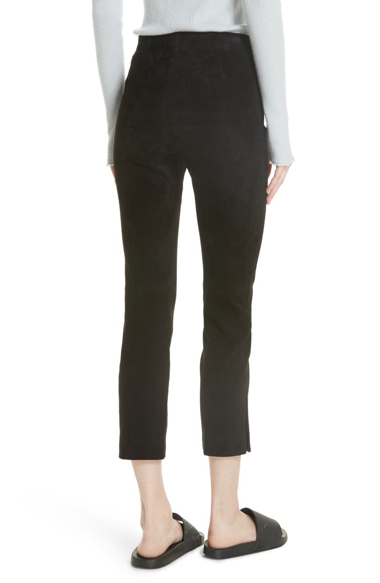 Vince Split Hem Crop Stretch Suede Pants, Alternate, color, Black