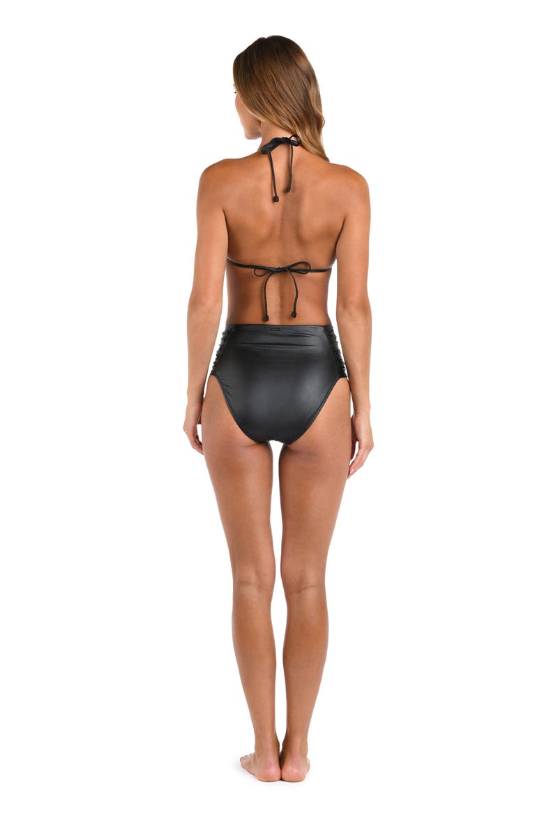 Annabelle Luxe Underwire Faux Leather Bikini Top, Alternate, color, BLACK