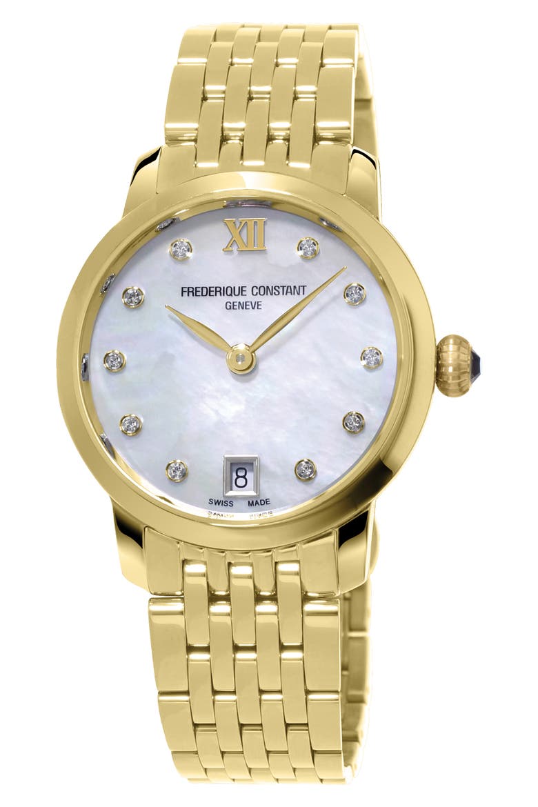 Classic Slimline Diamond Bracelet Watch, 30mm, Main, color, GOLD-TONE