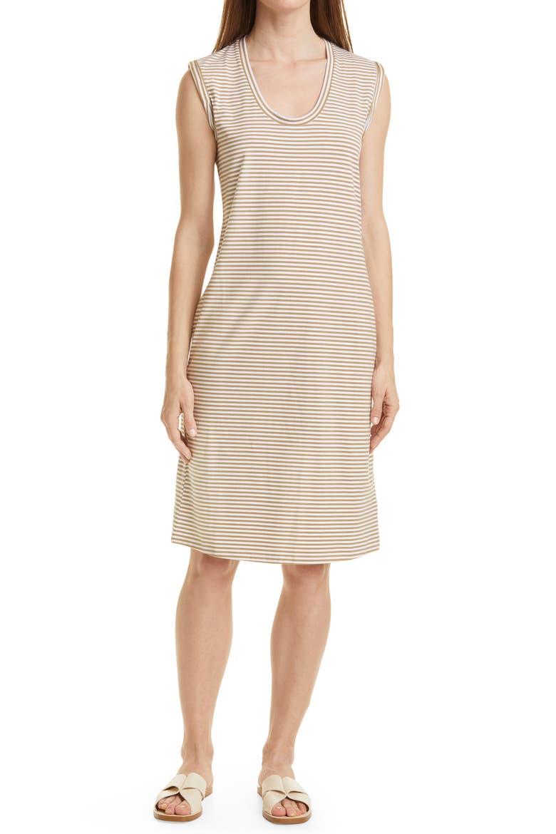 Stripe Cuff Sleeveless Dress, Main, color, SANDALWOOD/ WHITE