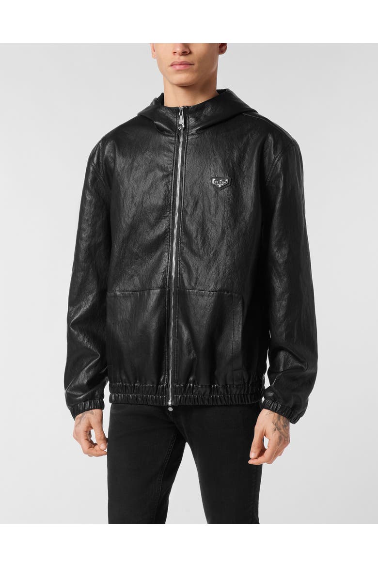 Eco Leather Windbreaker Men, Main, color, black