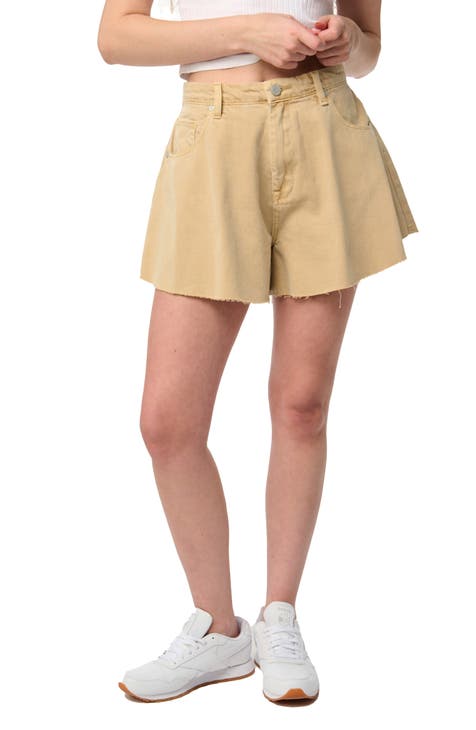 Raw Hem Flared Denim Shorts (Ginger Snap)