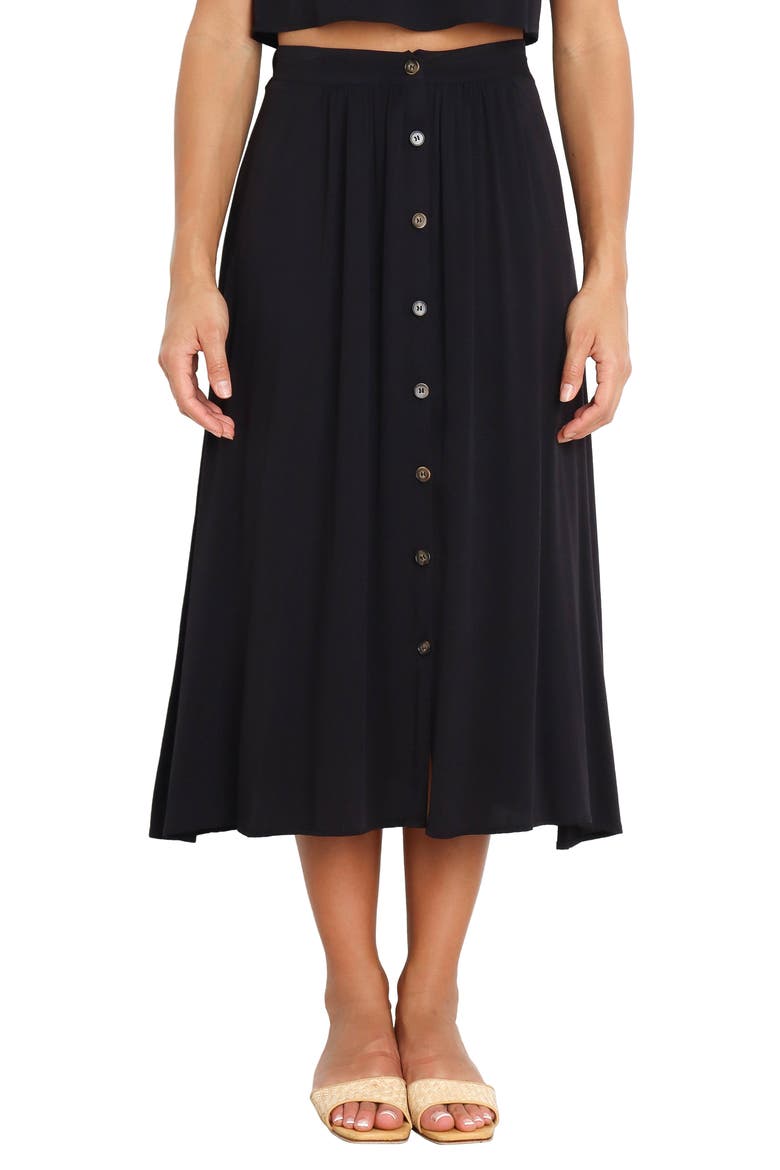 Ava Button Front Midi Skirt, Main, color, BLACK