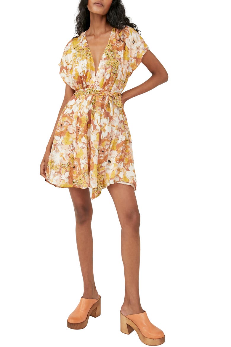 Freddy Tie Waist Minidress, Main, color, COCOA COMBO