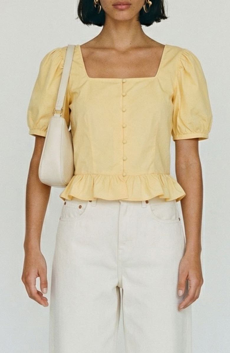 VERO MODA Friba Puff Sleeve Peplum Top, Main, color, Golden Haze