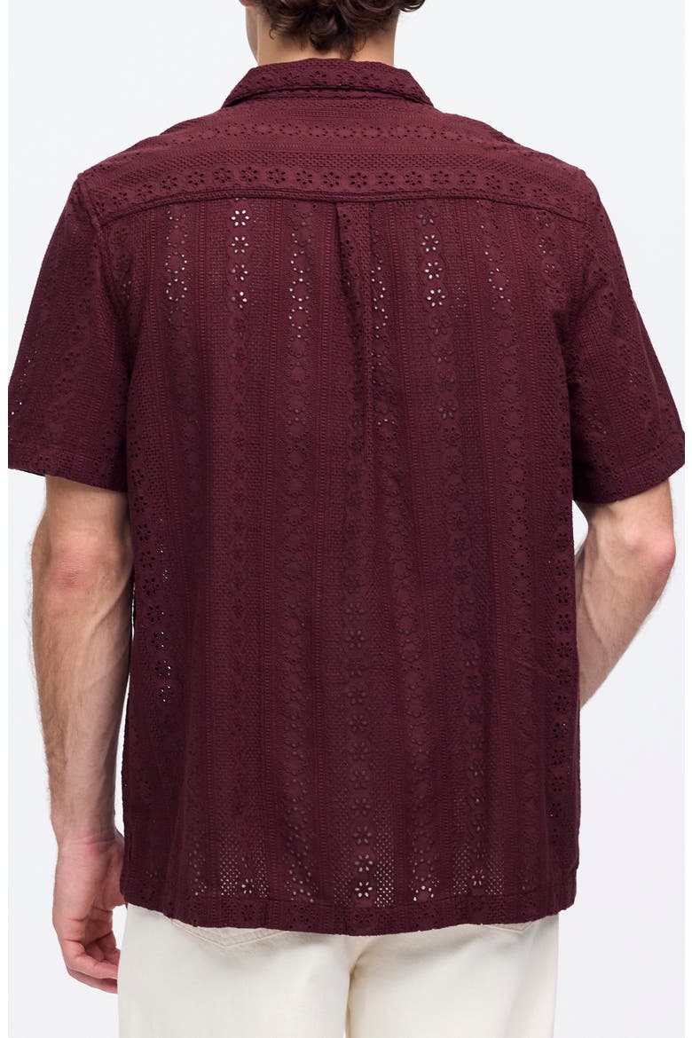 Short Sleeve Button-Up Shirt in Embroidered Cotton, Alternate, color, DUSTY PLUM